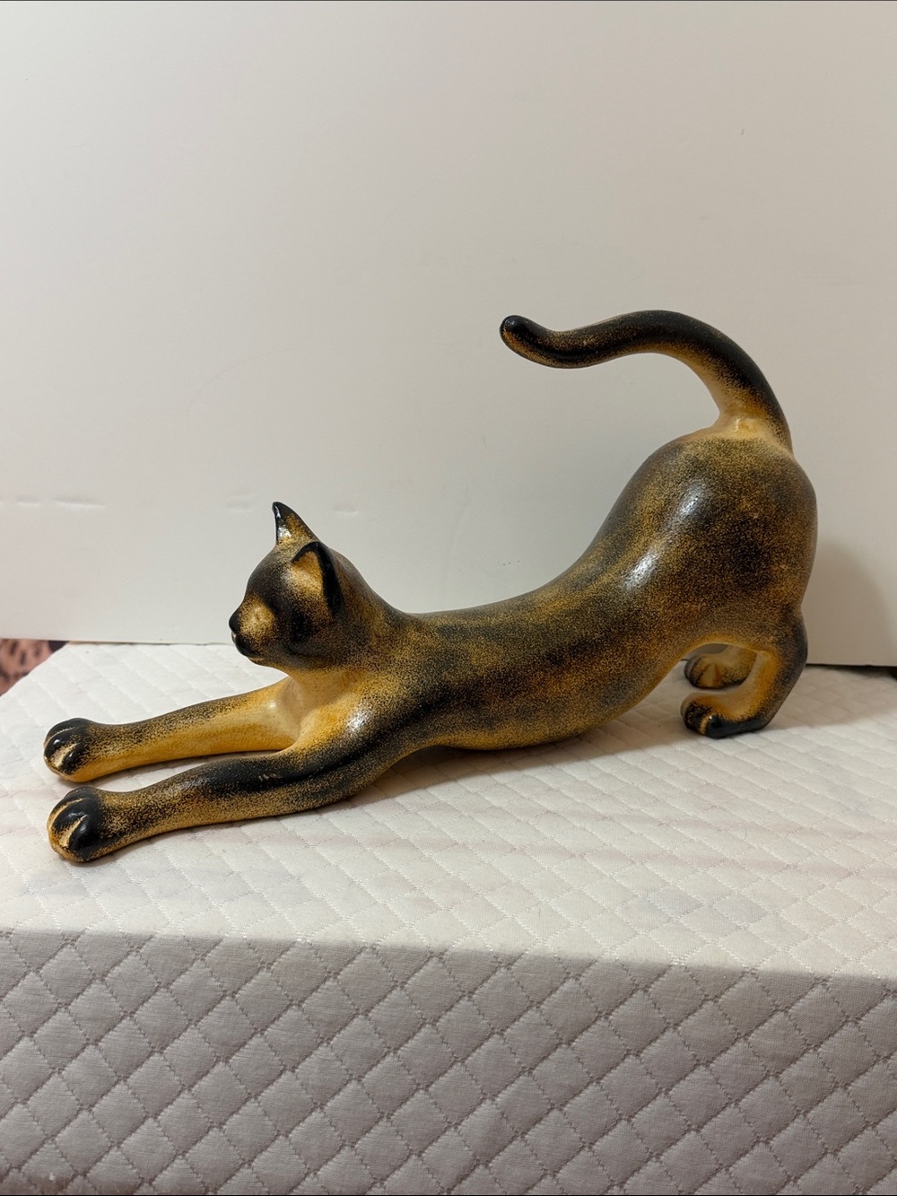 Goodwin Decor Full Size Stretching Cat Sculpture Gold and Black 18x9.5x5 Heavy